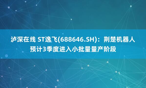 泸深在线 ST逸飞(688646.SH)：荆楚机器人预计3季度进入小批量量产阶段