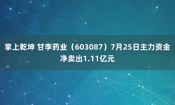 掌上乾坤 甘李药业（603087）7月25日主力资金净卖出1.11亿元