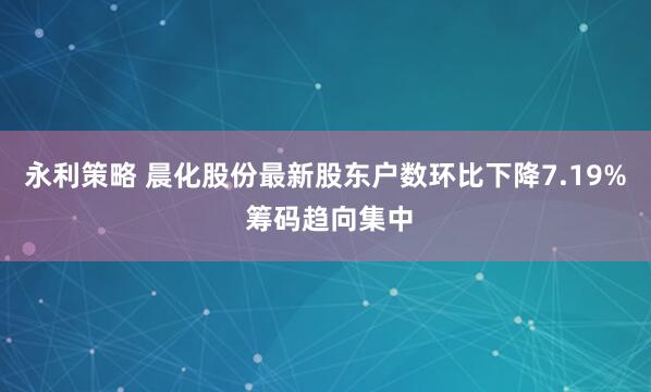 永利策略 晨化股份最新股东户数环比下降7.19% 筹码趋向集中